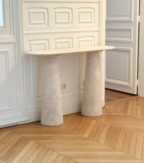 Oval console table travertine