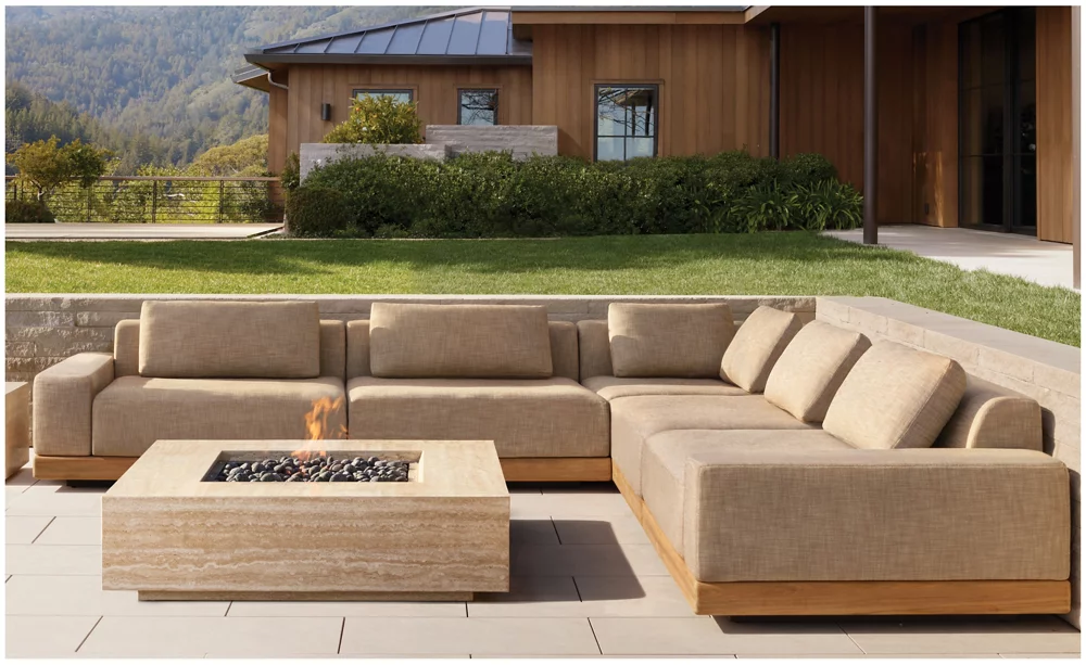 Travertine rectangular fire table for patio Travertine rectangular fire table for patio