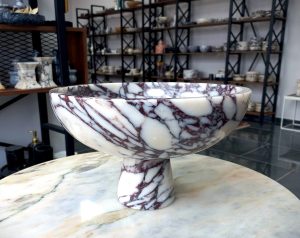 calacatta viola marble pedestal serving bowl curved bowl