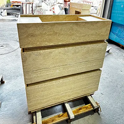 Beige Bathroom Cabinets of Travertine