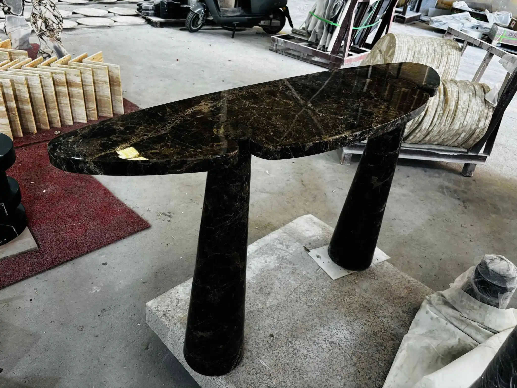 Console Marble Table Of Crescent-Shaped