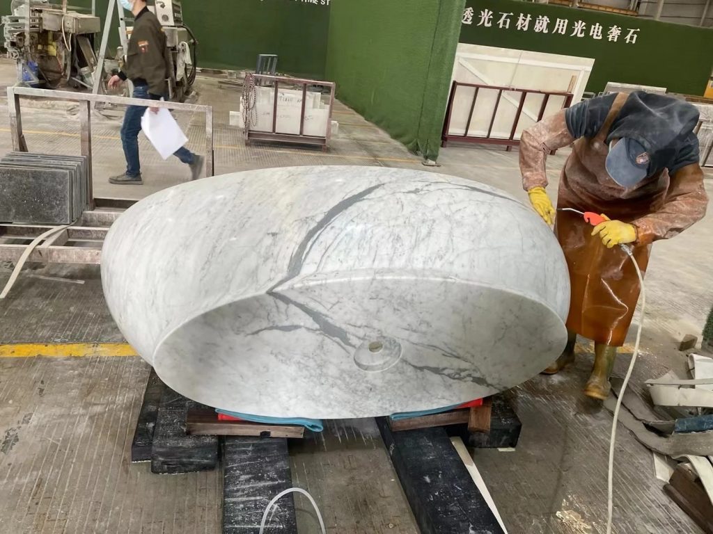 Custom oval freestanding marble bathtub