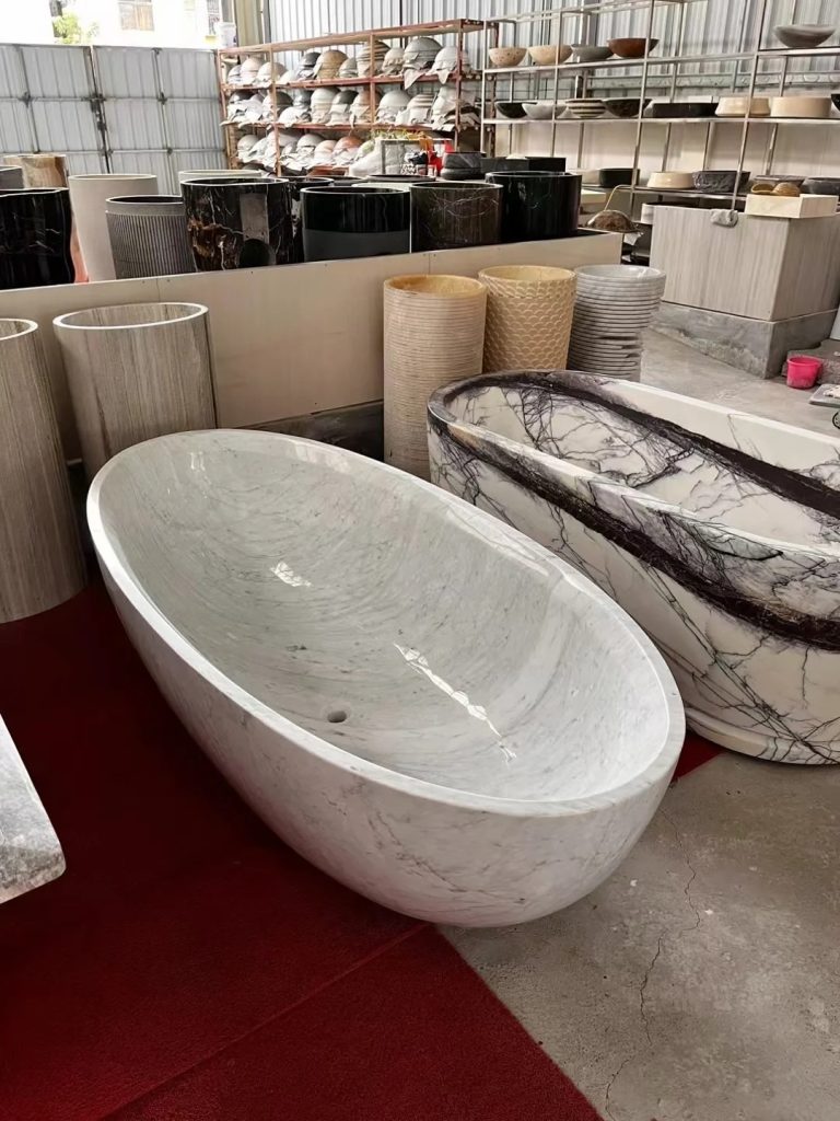 Custom oval freestanding marble bathtub