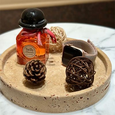 Custom size round travertine tray
