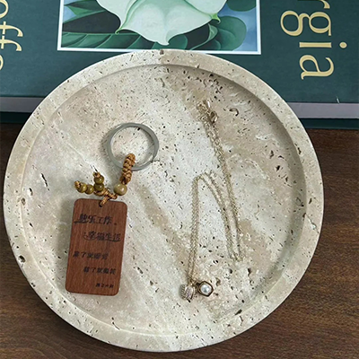 Custom size round travertine tray