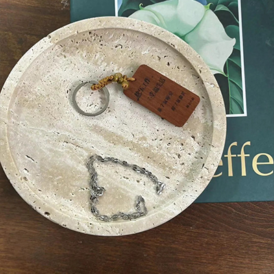 Custom size round travertine tray