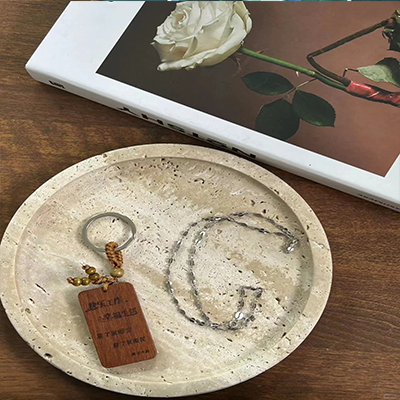 Custom size round travertine tray