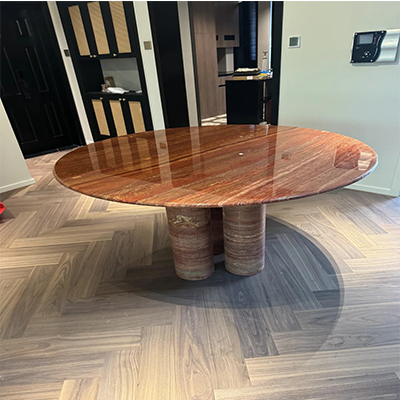 Red travertine dining table