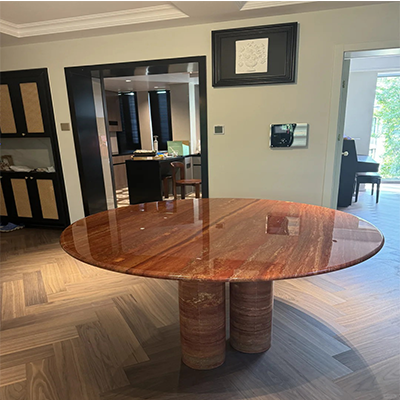 Red travertine dining table