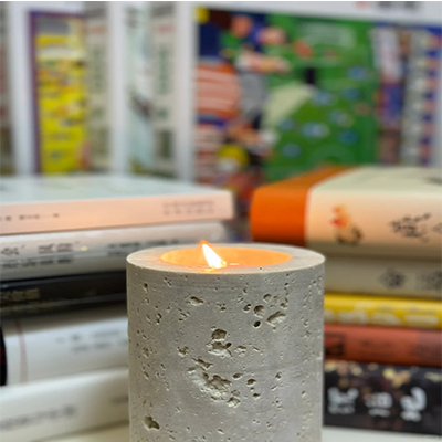 Travertine cylinder candle holder