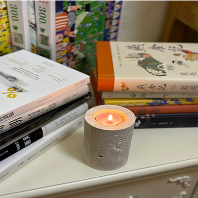 Travertine cylinder candle holder