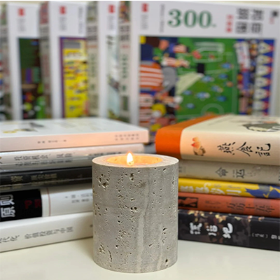 Travertine cylinder candle holder