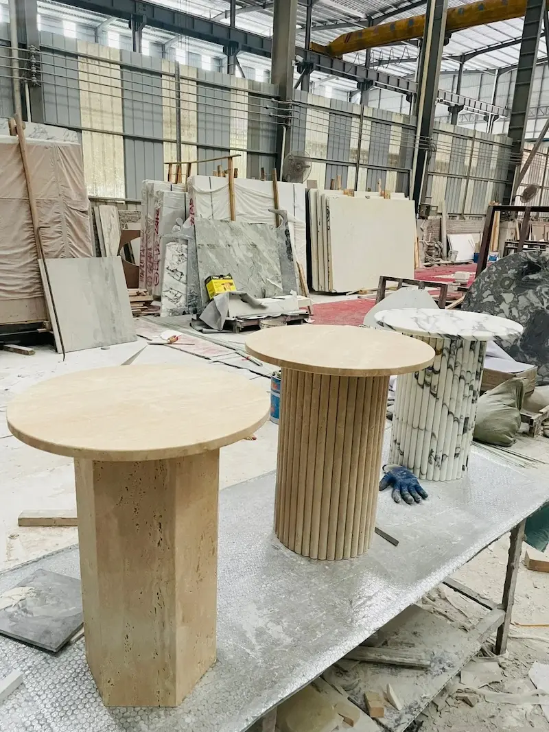 Travertine Pedestal Side Table 