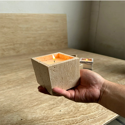 Travertine square candle holder for home