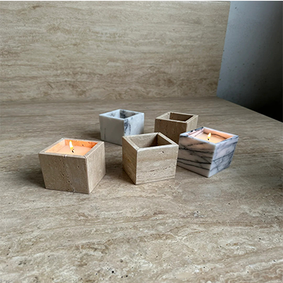 Travertine square candle holder for home
