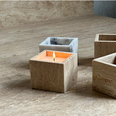 Travertine square candle holder for home