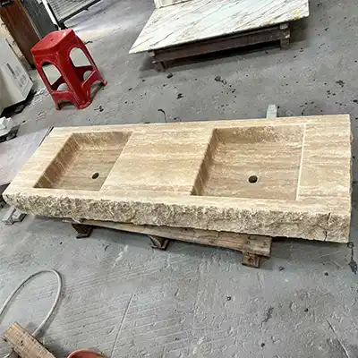 Travertine Double Trough Sink
