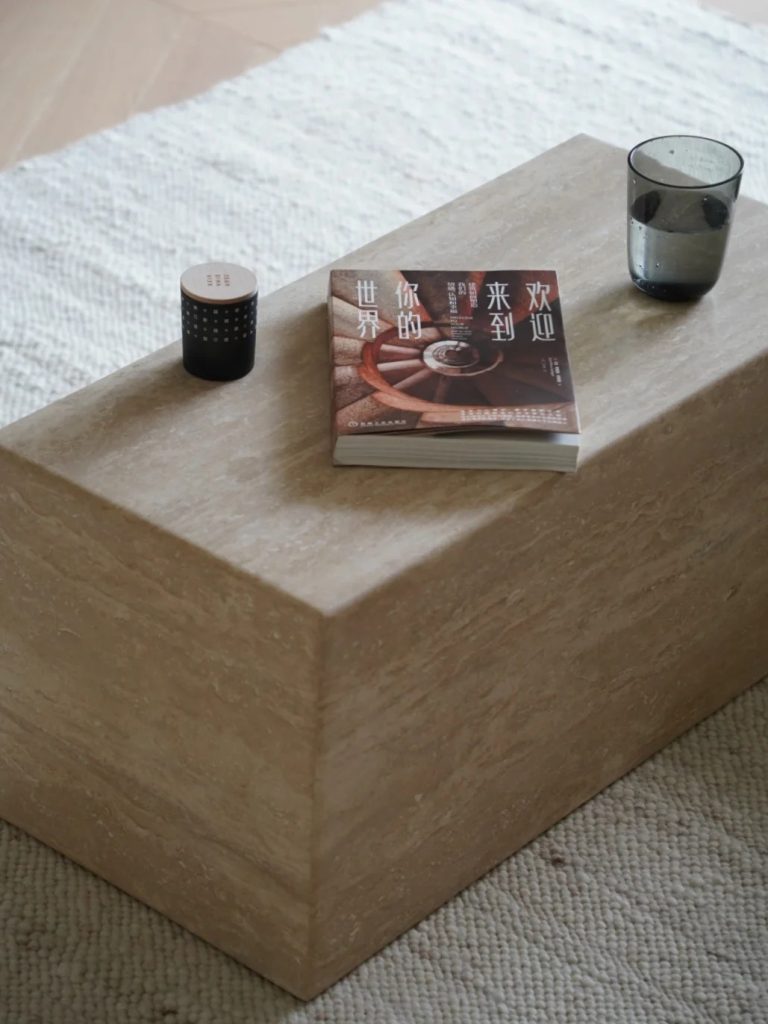 Custom Travertine Plinth Side Table
