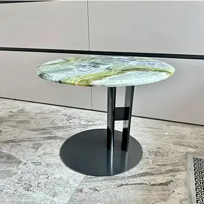 Marble top round side table of ice green
