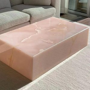 Custom pink onyx coffee table of home