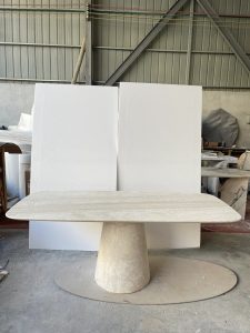 travertine rectangle pedestal dining table