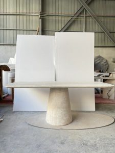 travertine rectangle pedestal dining table