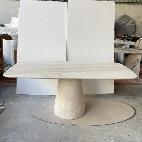 travertine rectangle pedestal dining table