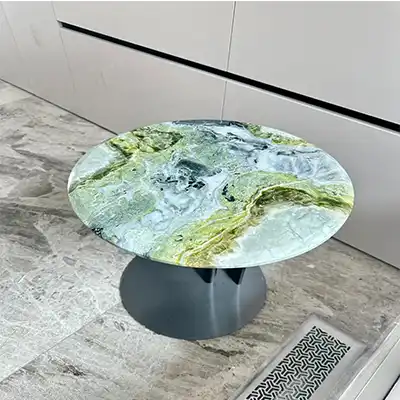 Marble top round side table of ice green