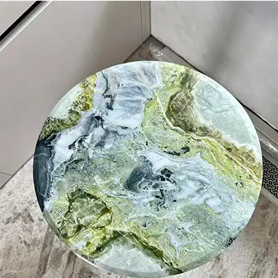 Marble top round side table of ice green