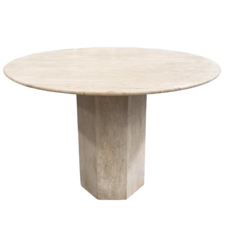 White Round Travertine Dining Table
