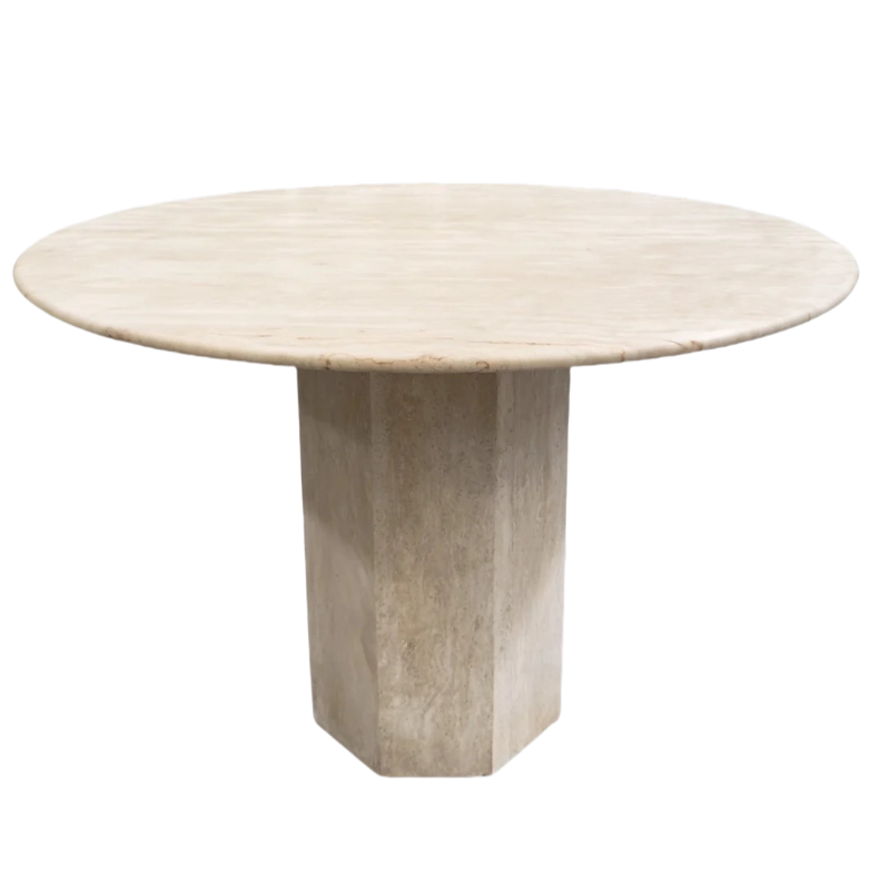 White Round Travertine Dining Table