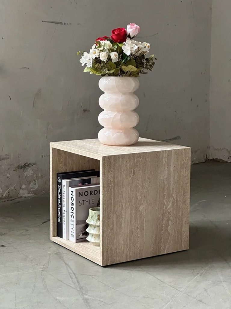Custom Travertine Plinth Side Table