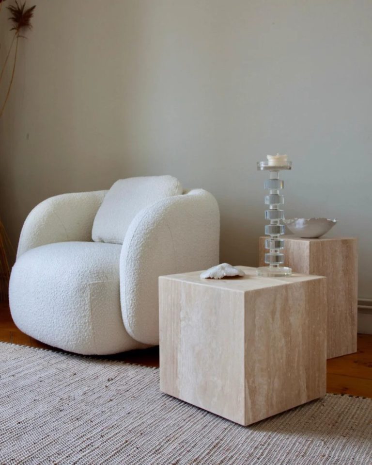 Custom Travertine Plinth Side Table