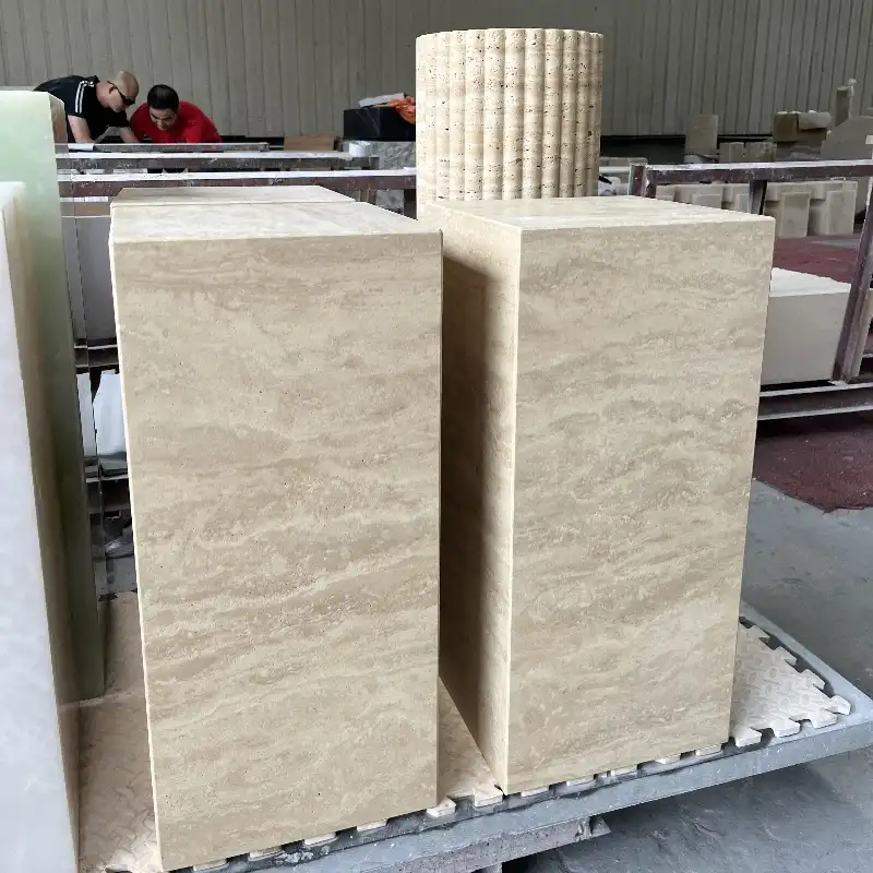Custom Travertine Plinth Side Table