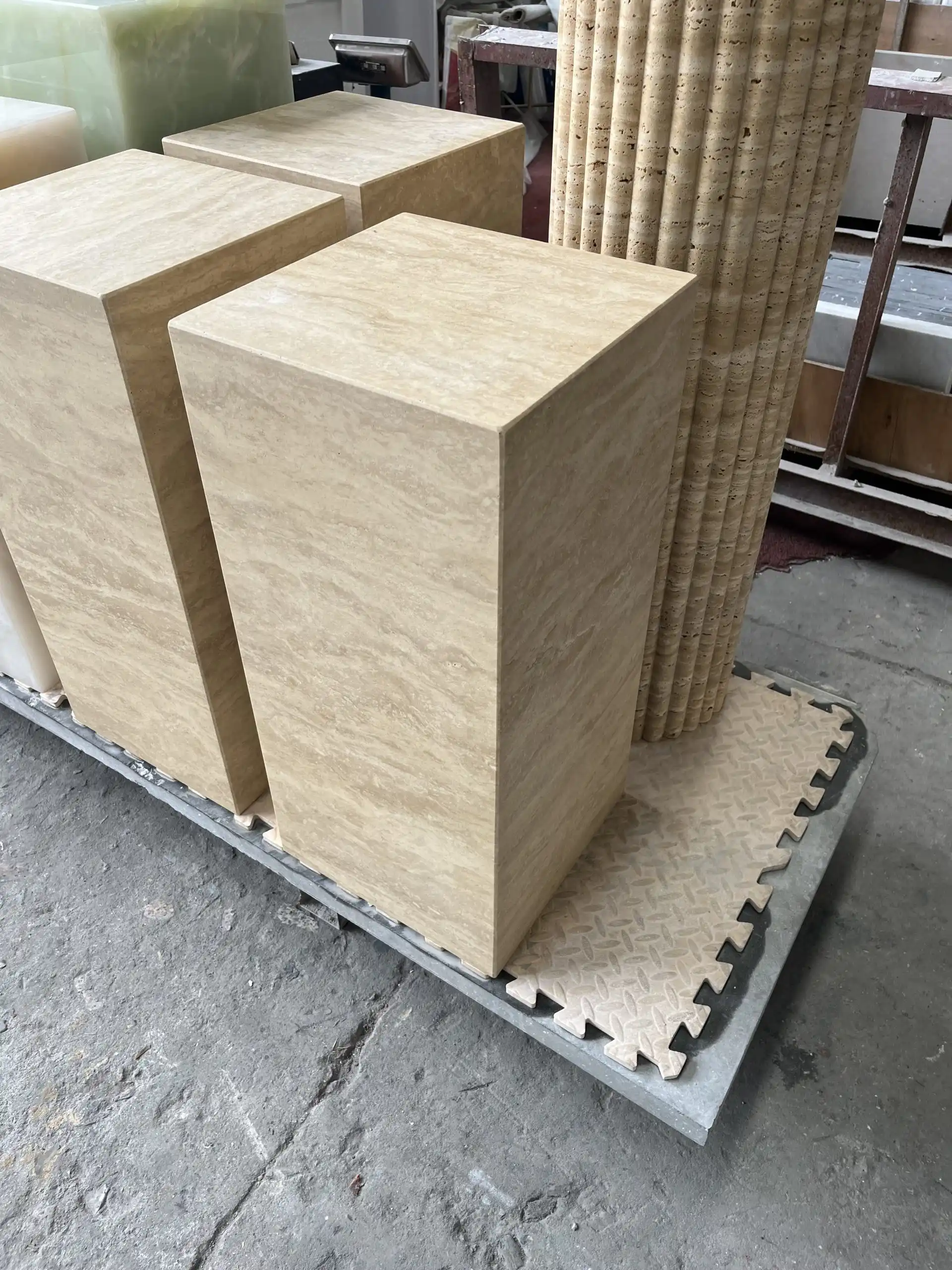Custom Travertine Plinth Side Table