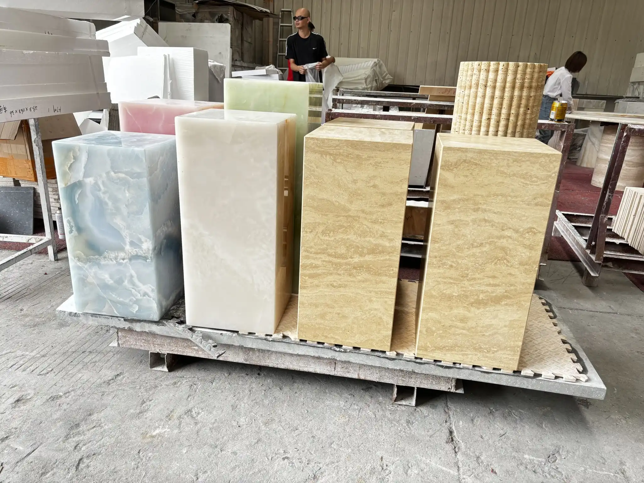 Custom Travertine Plinth Side Table