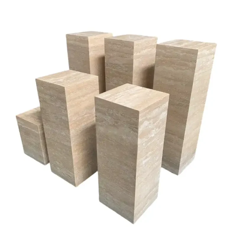 Custom Travertine Plinth Side Table